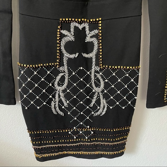 Black Bodycon Dress with Rhinestones - Picture 6 of 13